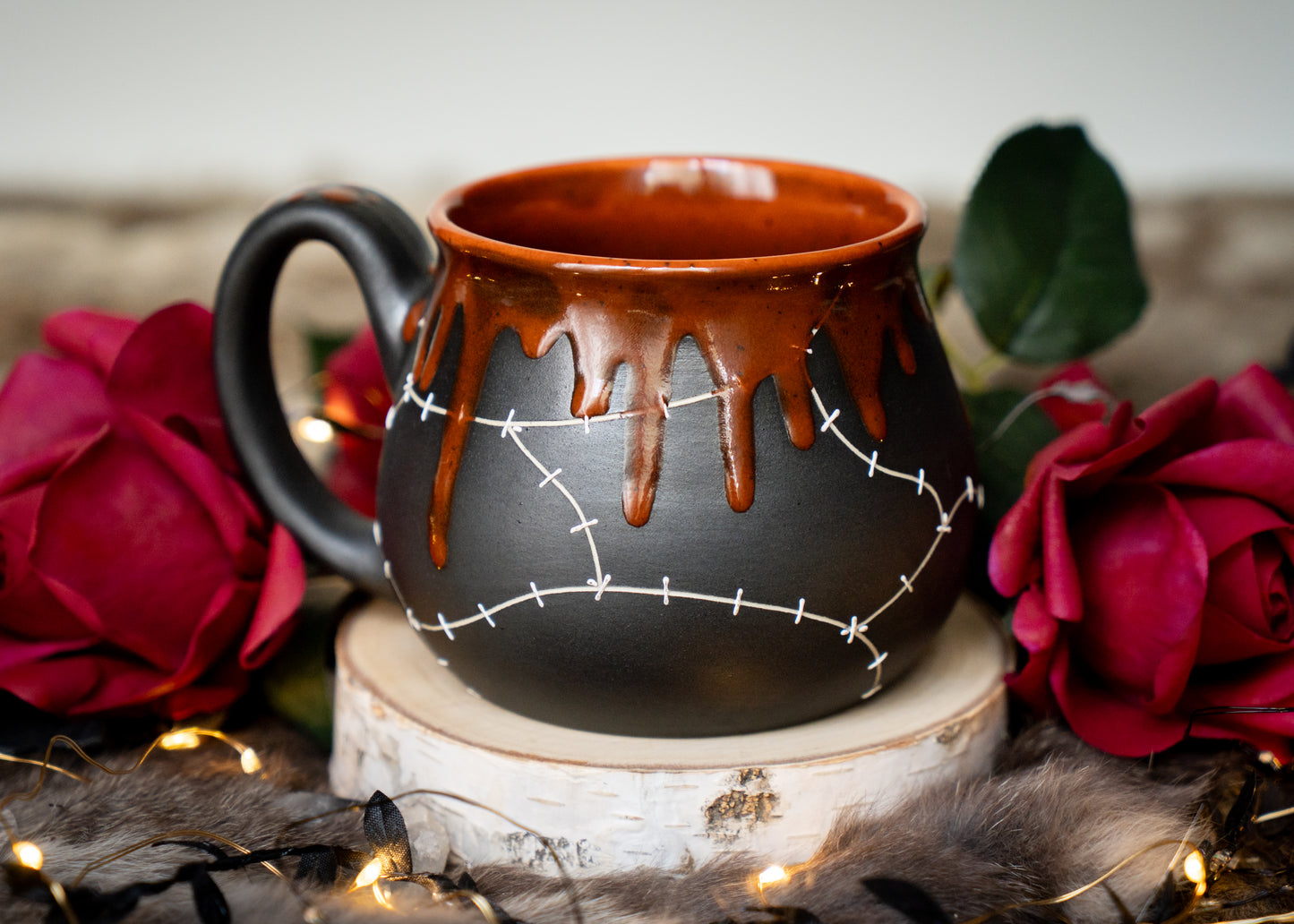 Pumpkin Orange Drip Stitched Shortie Mug
