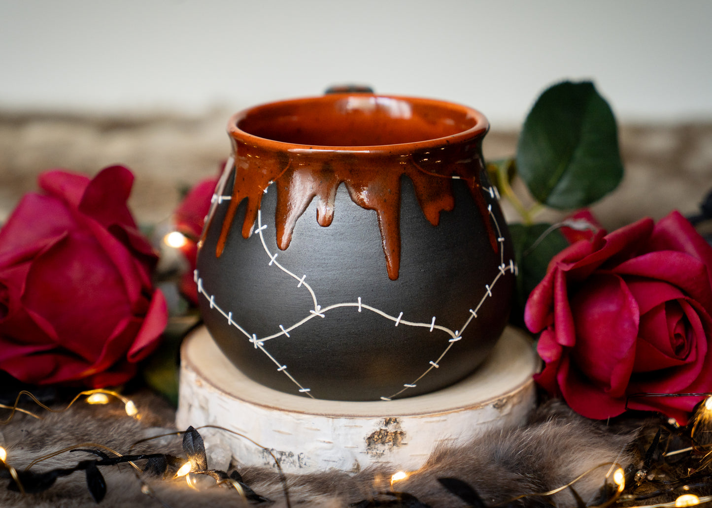 Pumpkin Orange Drip Stitched Shortie Mug