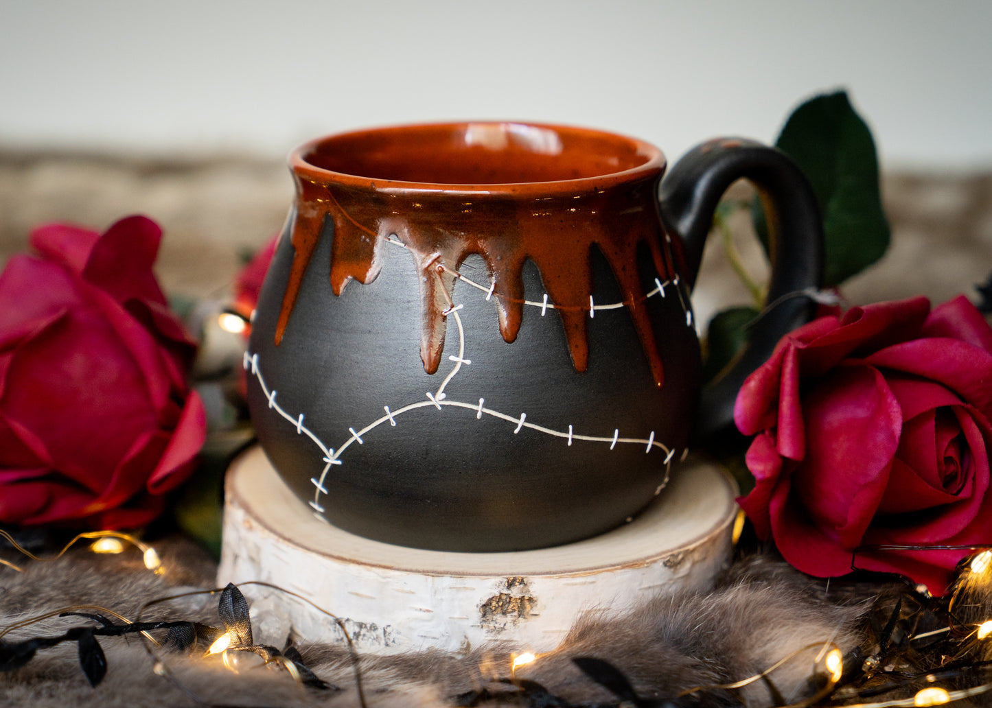Pumpkin Orange Drip Stitched Shortie Mug