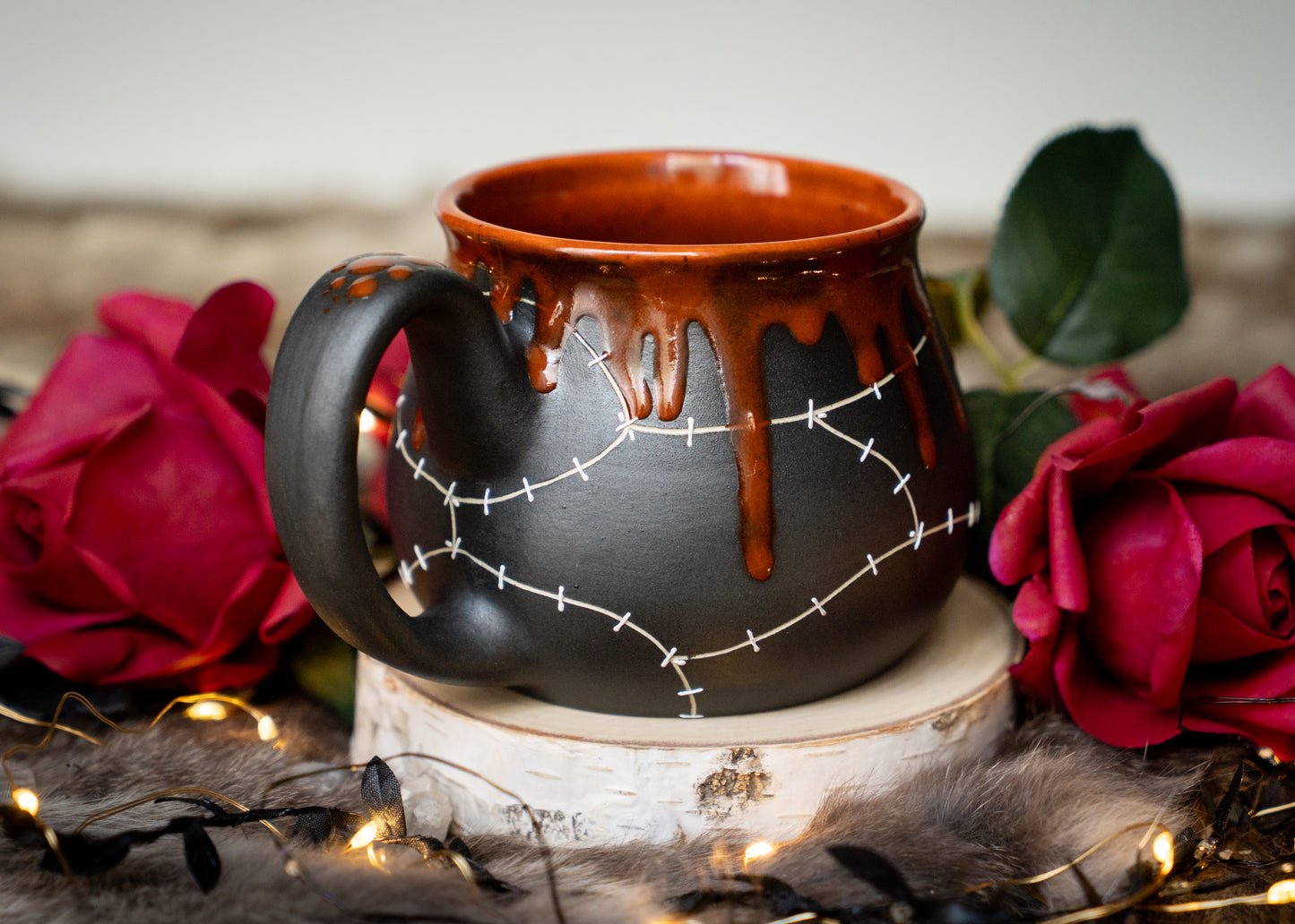 Pumpkin Orange Drip Stitched Shortie Mug