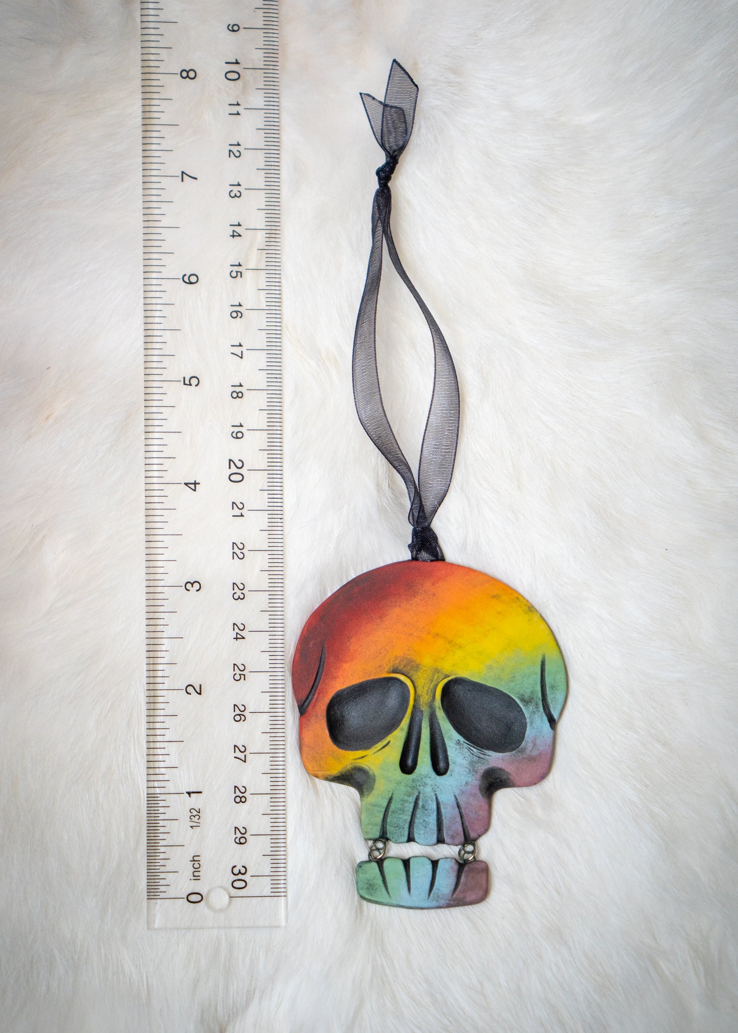 Rainbow Skull With Hanging Jaw Ornament