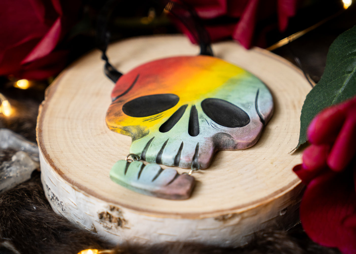 Rainbow Skull With Hanging Jaw Ornament