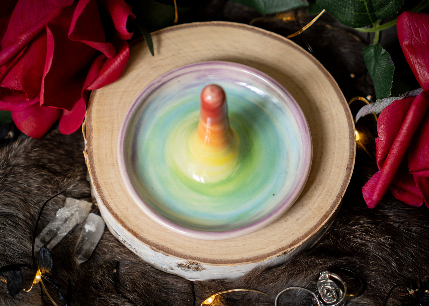 Small Rainbow Swirl Ring Holder