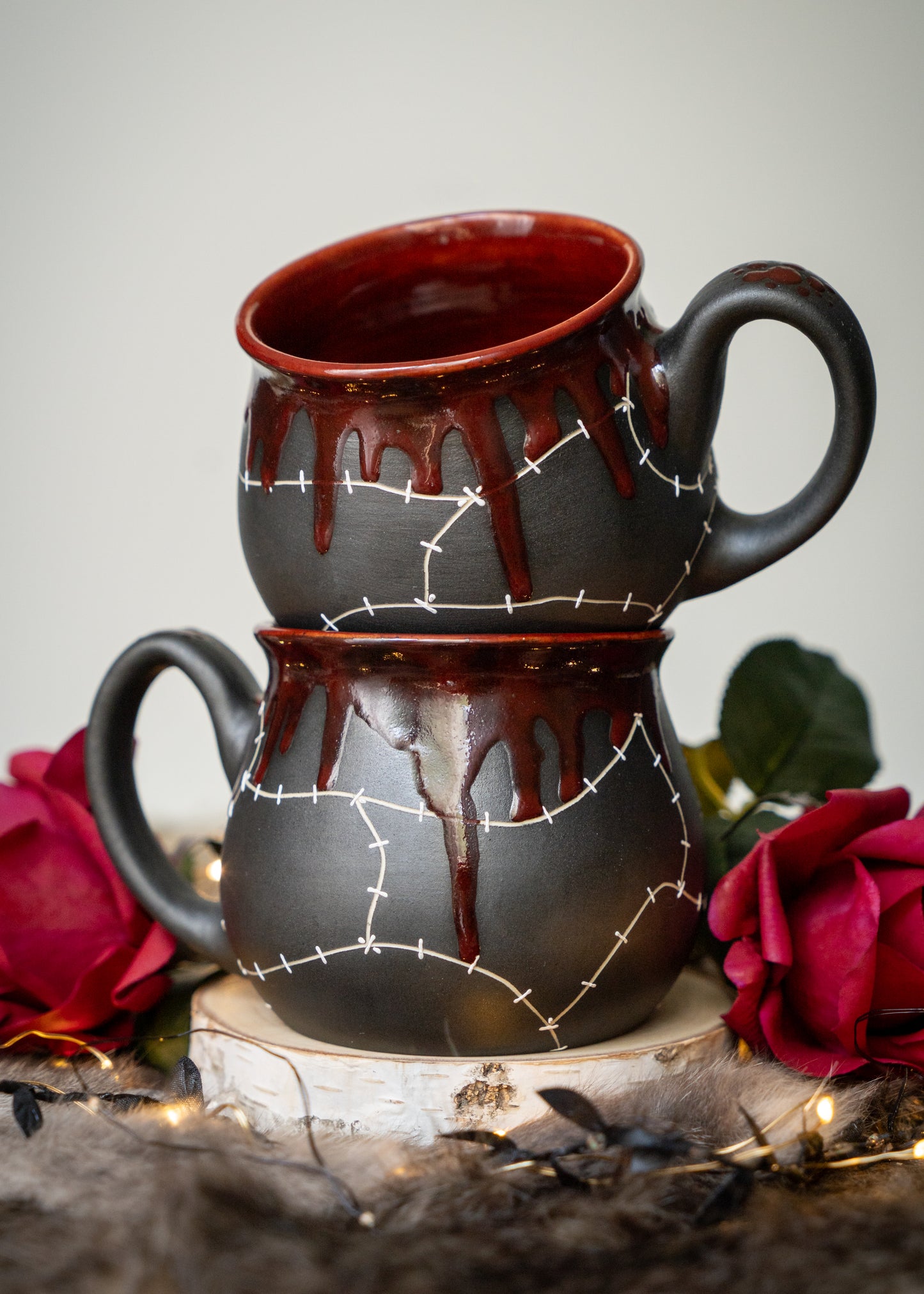 Red Drip Stitched Shortie Mug