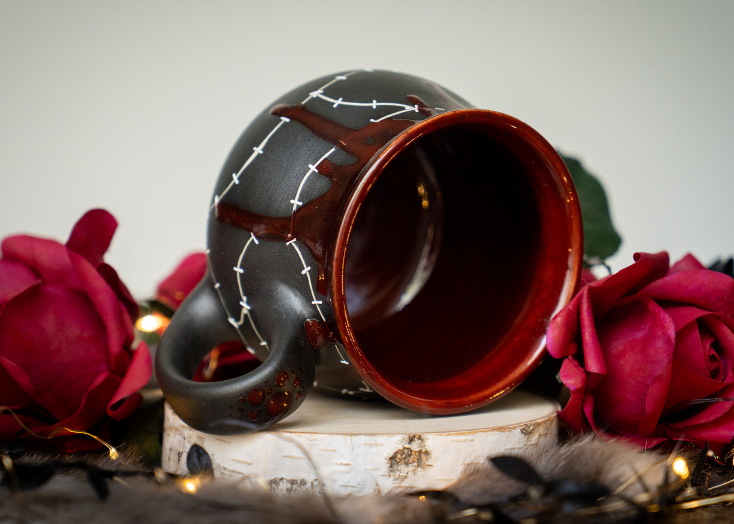 Red Drip Stitched Shortie Mug