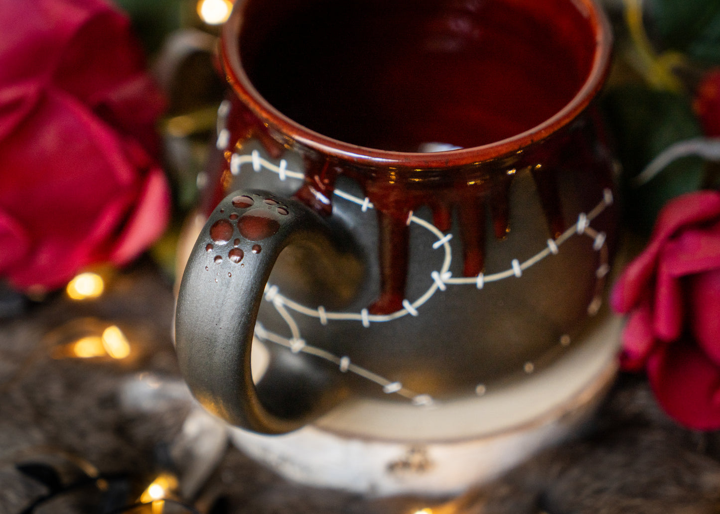 Red Drip Stitched Shortie Mug