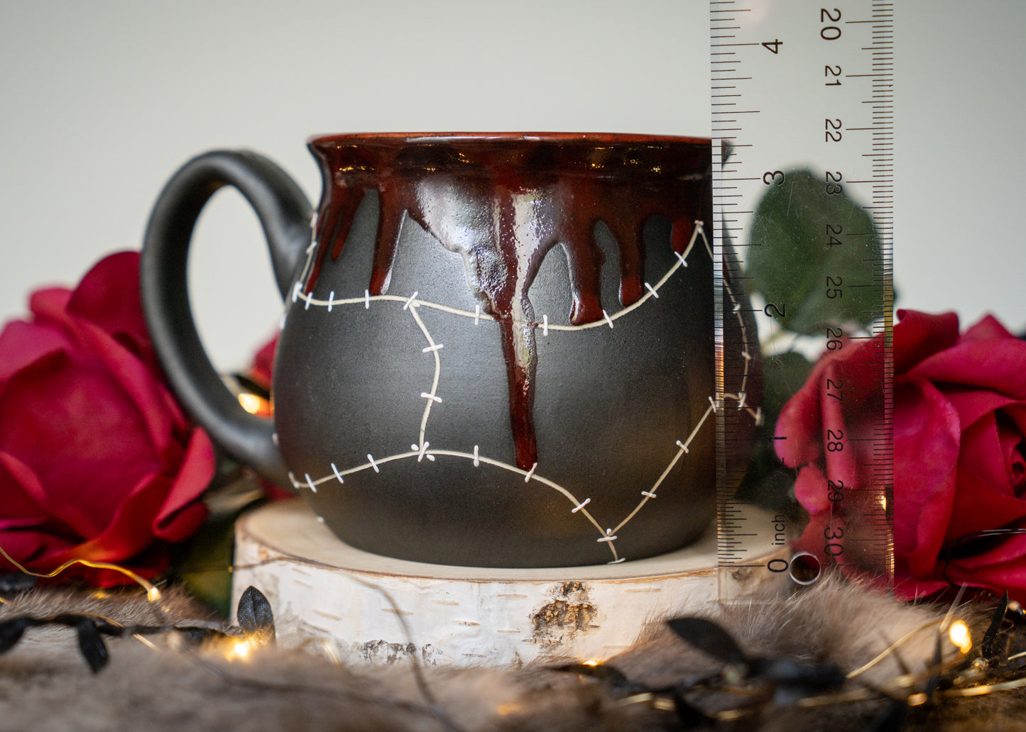 Red Drip Stitched Shortie Mug
