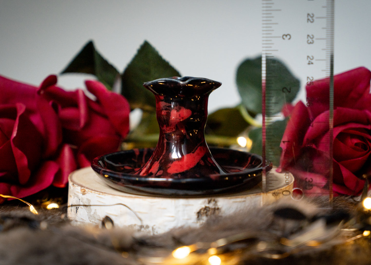 Black with Red Splatters Lovely Heart Candle Holder