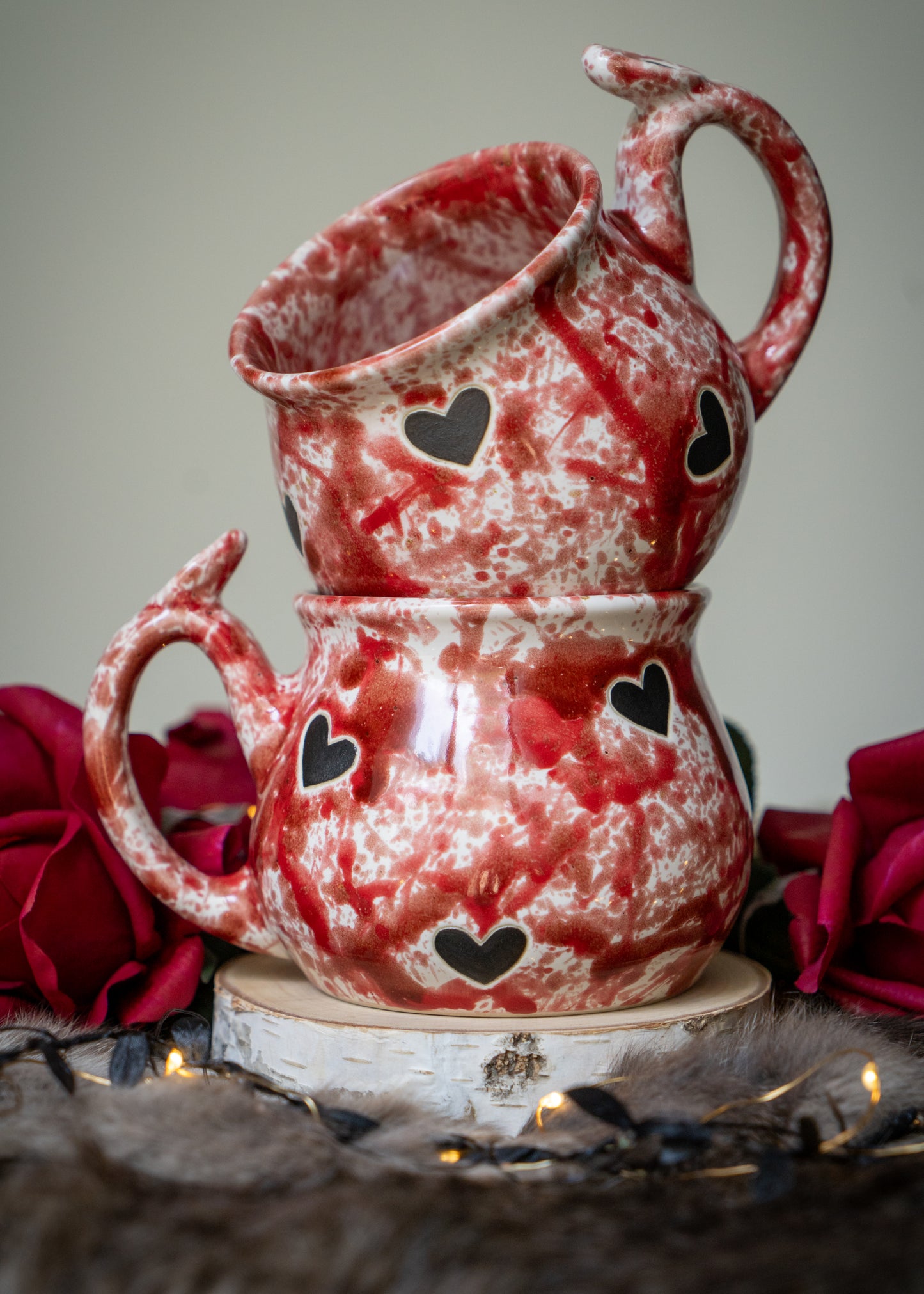 Red Splattered Black Hearts Curvy Mug