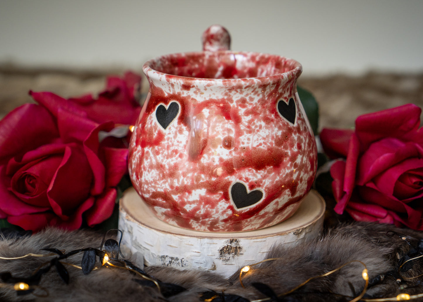Red Splattered Black Hearts Curvy Mug