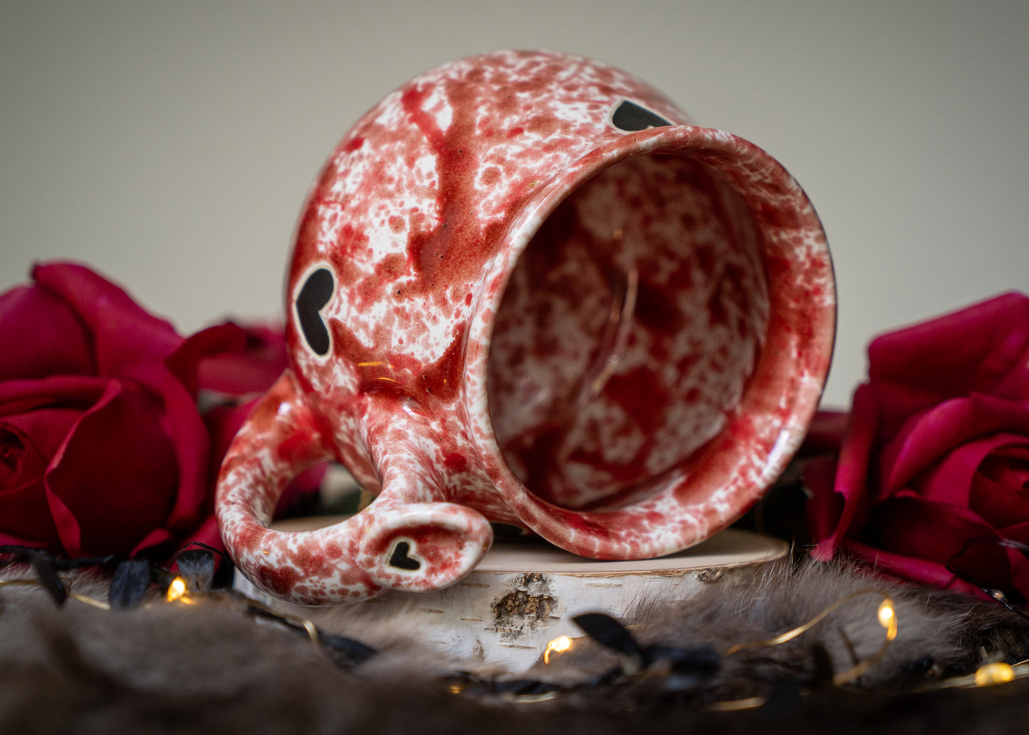 Red Splattered Black Hearts Curvy Mug