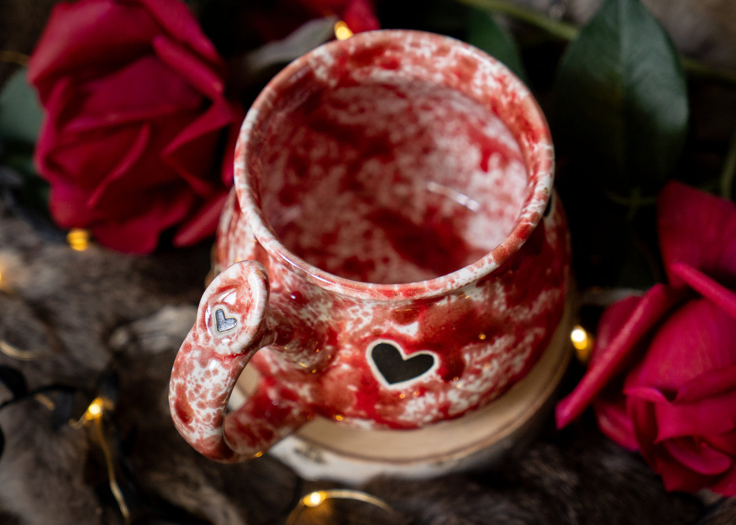 Red Splattered Black Hearts Curvy Mug
