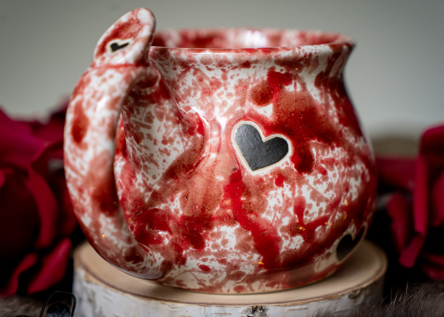 Red Splattered Black Hearts Curvy Mug
