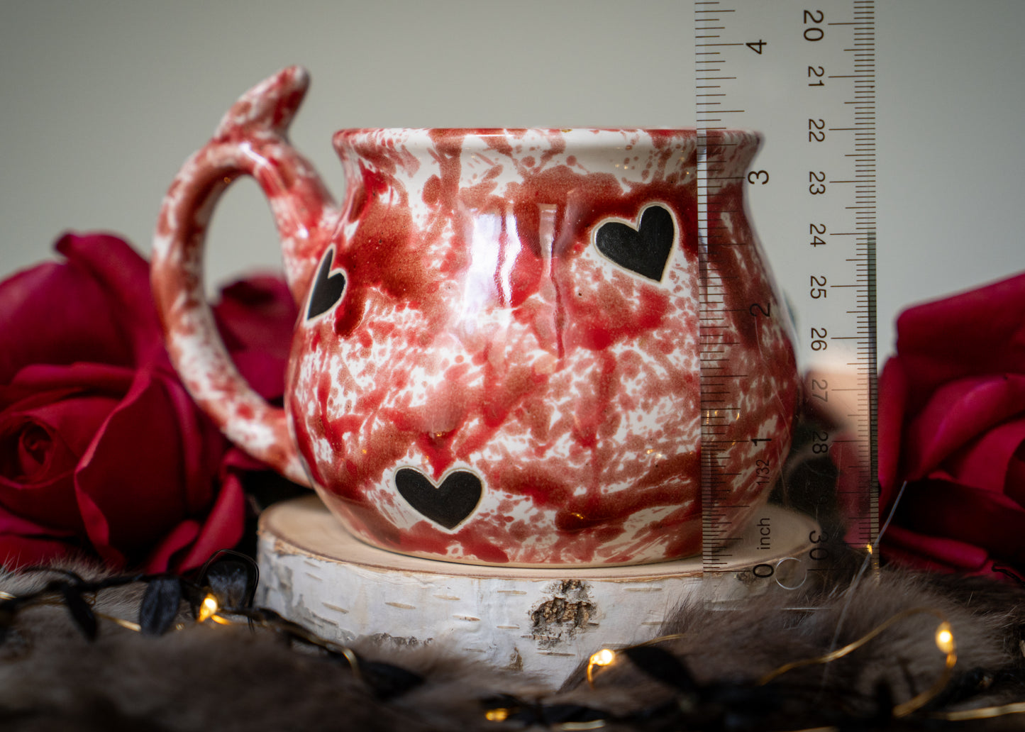 Red Splattered Black Hearts Curvy Mug