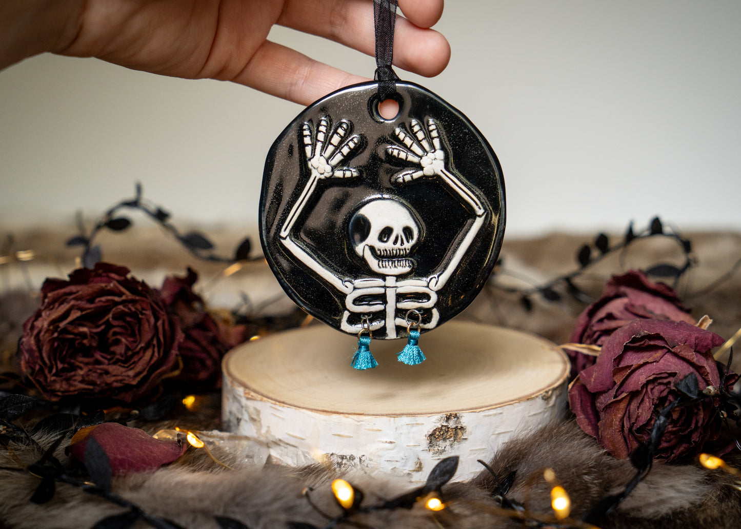 Razzle Dazzle Blue Tassel Skeleton Ornament