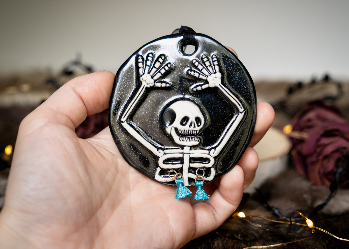 Razzle Dazzle Blue Tassel Skeleton Ornament