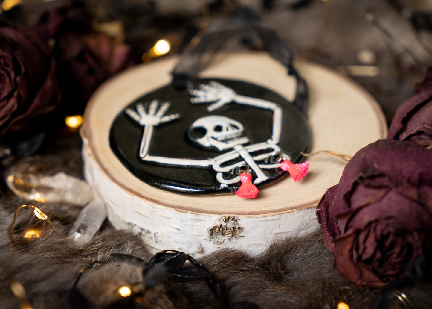 Razzle Dazzle Neon Pink Tassel Skeleton Ornament