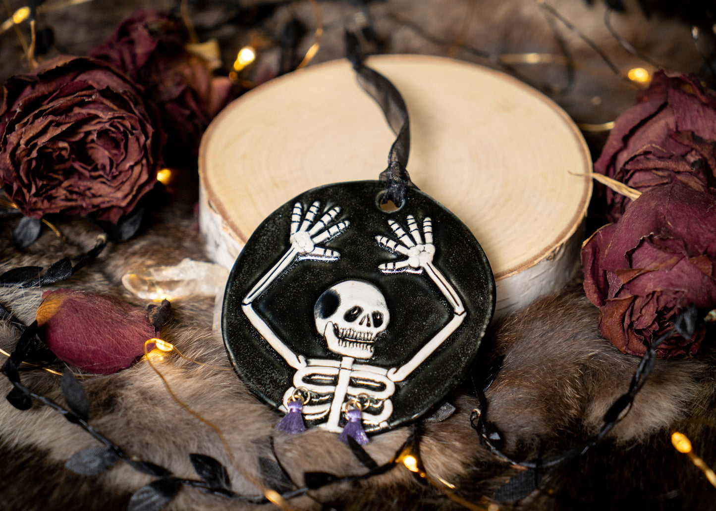 Razzle Dazzle Purple Tassel Skeleton Ornament