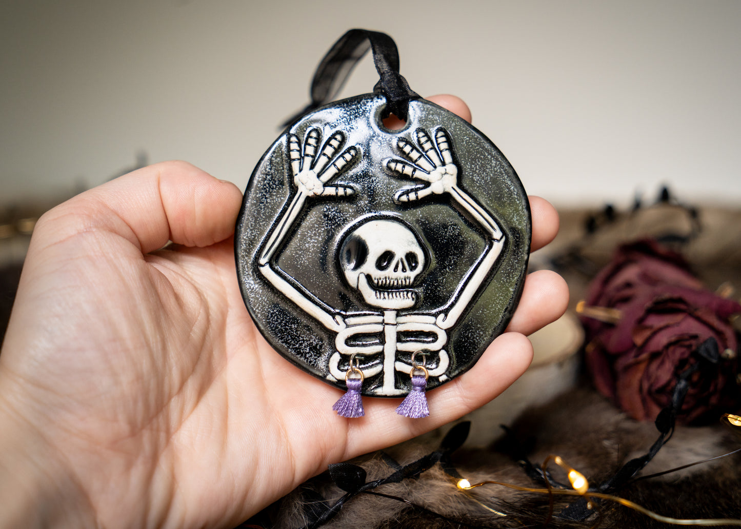 Razzle Dazzle Purple Tassel Skeleton Ornament
