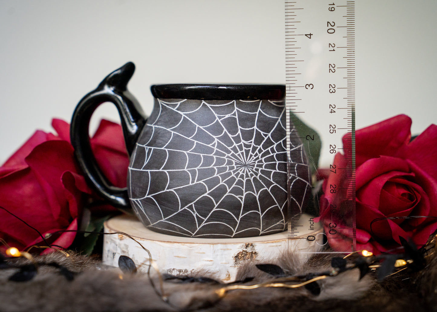 Dark Spiderweb Mug with Glittery Glaze and Thumb Rest