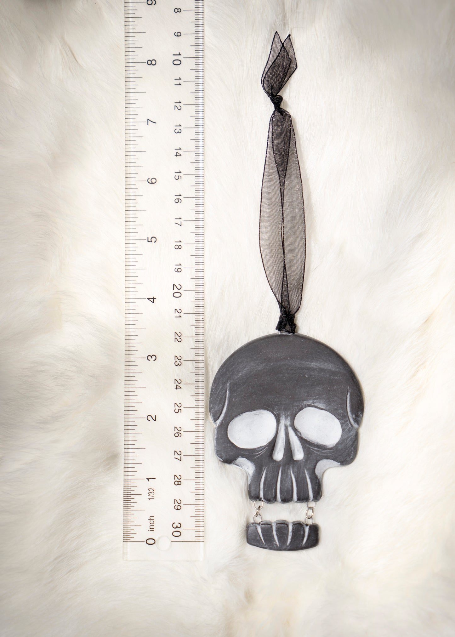 Black Skull With Hanging Jaw Ornament