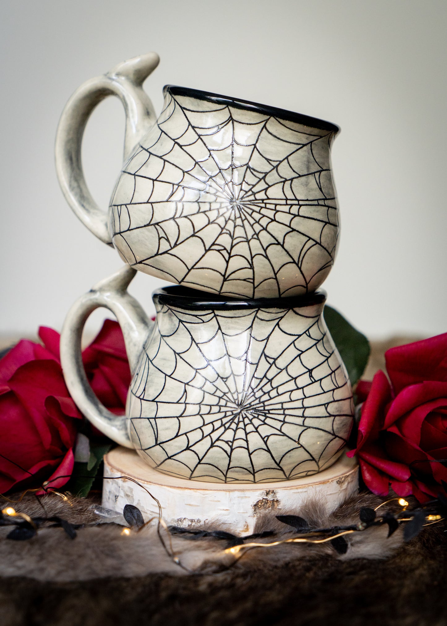 Buff Clay Spiderweb Mug with Spider Thumb Rest