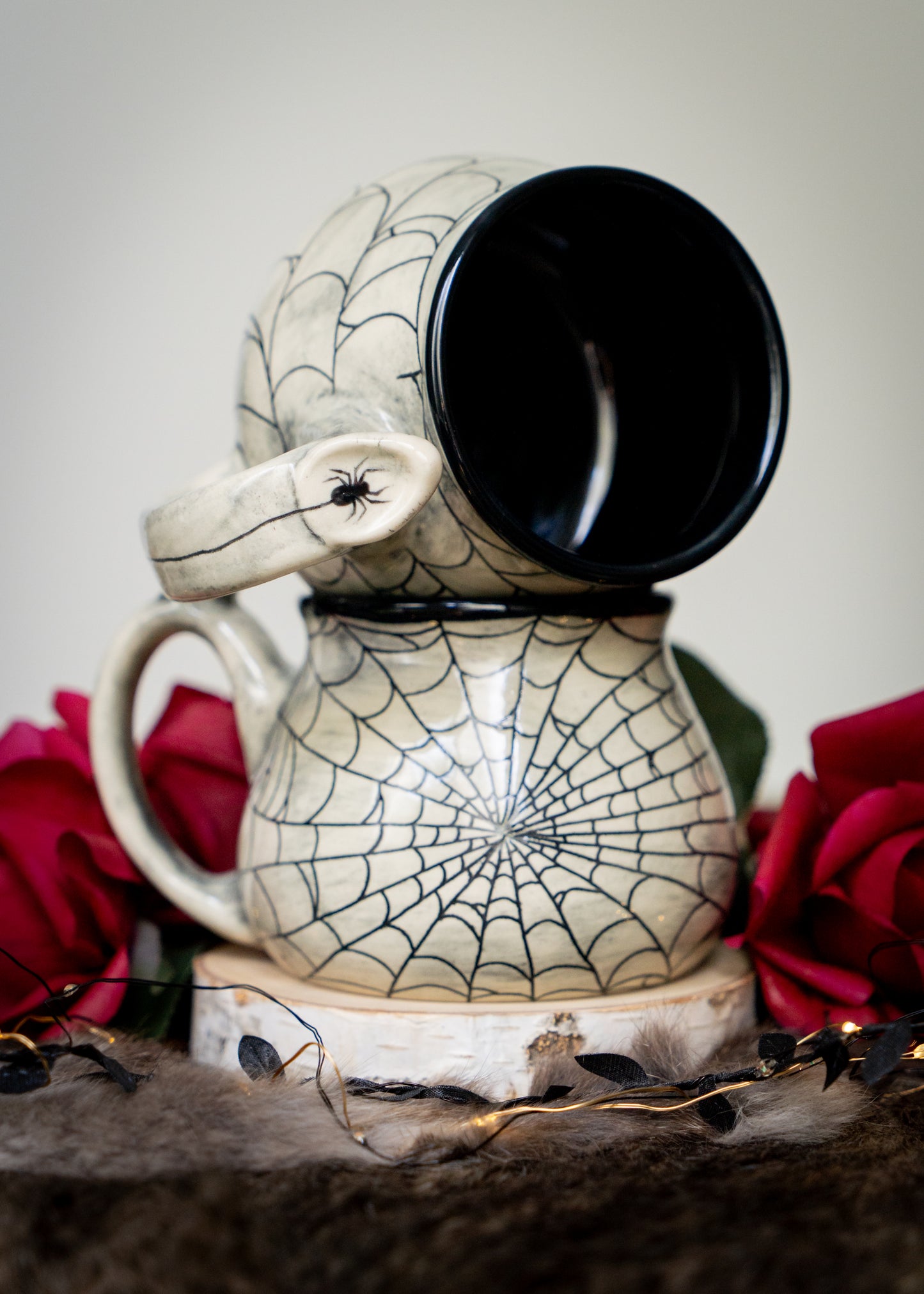 Buff Clay Spiderweb Mug with Spider Thumb Rest