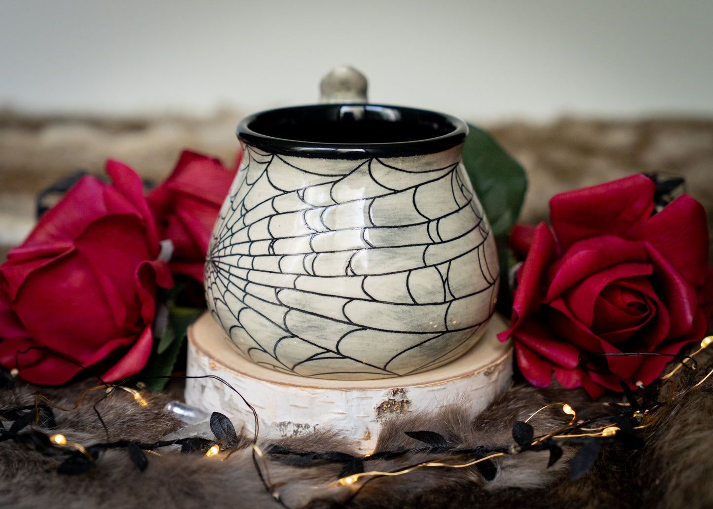 Buff Clay Spiderweb Mug with Spider Thumb Rest