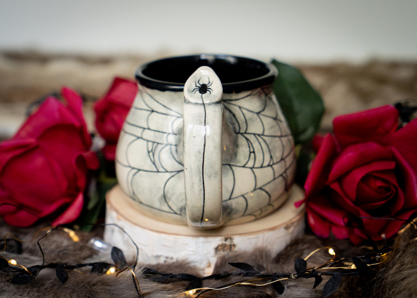 Buff Clay Spiderweb Mug with Spider Thumb Rest