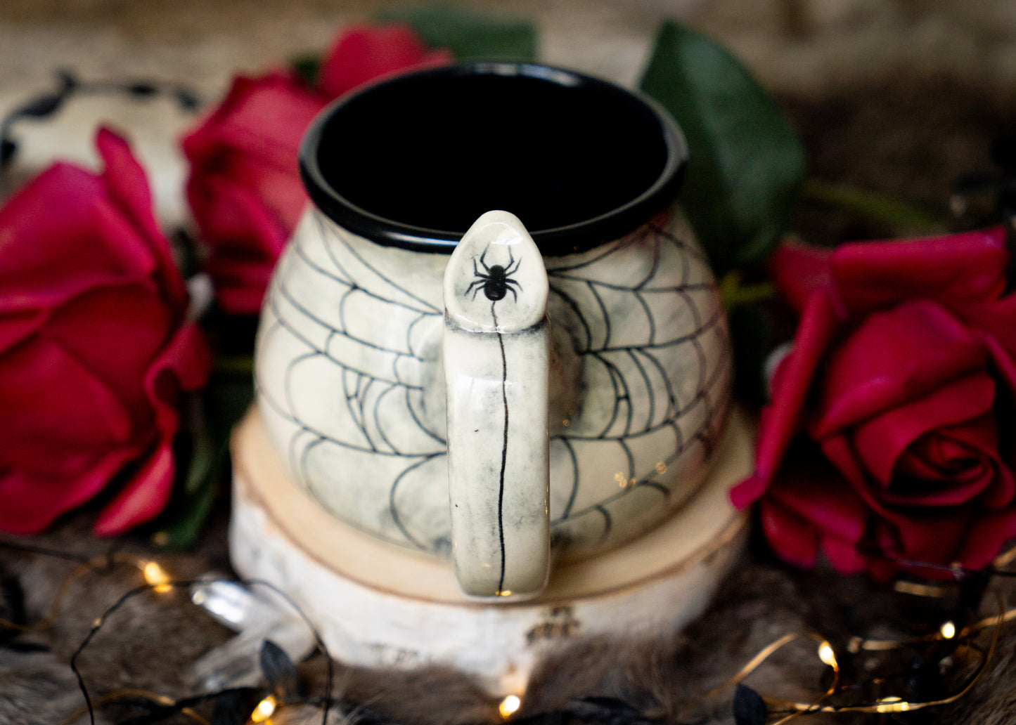 Buff Clay Spiderweb Mug with Spider Thumb Rest