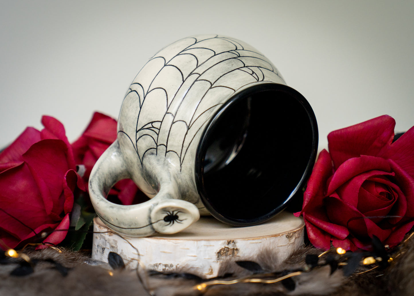 Buff Clay Spiderweb Mug with Spider Thumb Rest