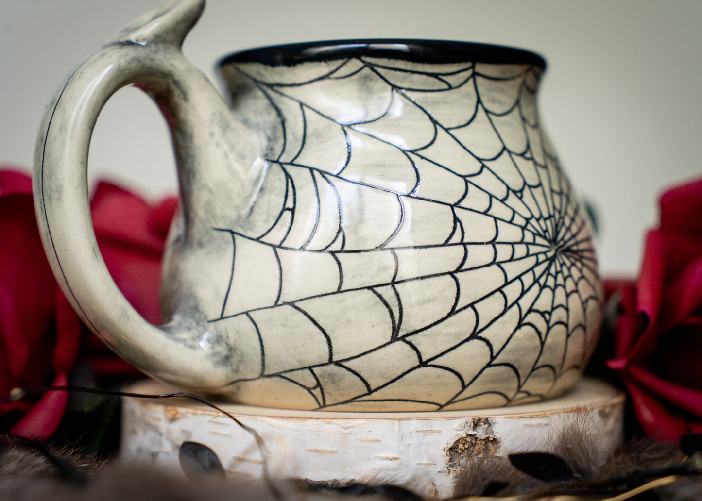 Buff Clay Spiderweb Mug with Spider Thumb Rest