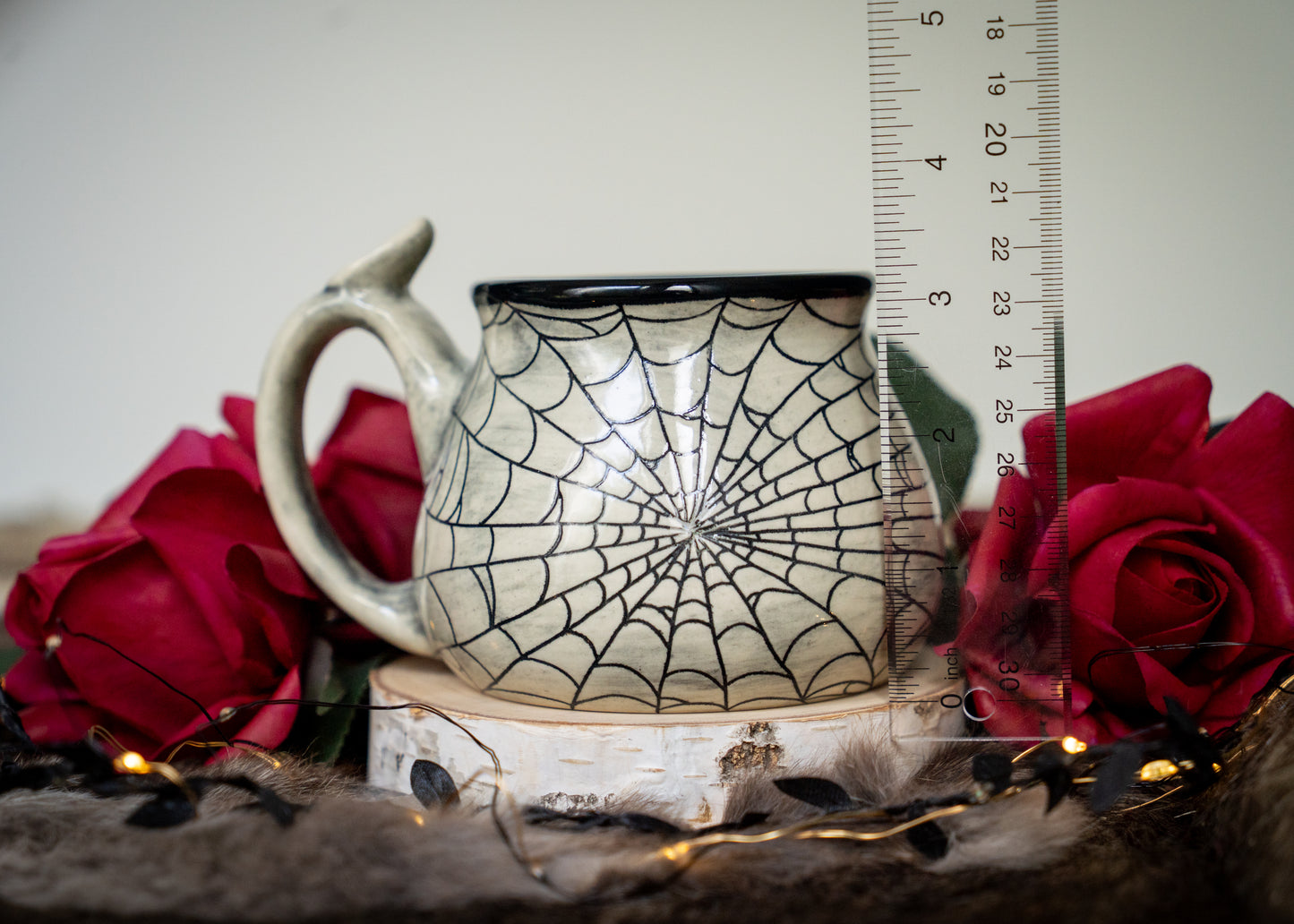 Buff Clay Spiderweb Mug with Spider Thumb Rest