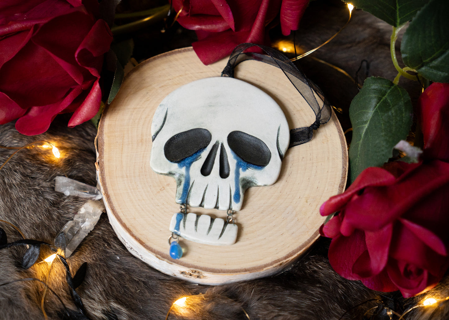Crying Skull With Hanging Jaw Ornament