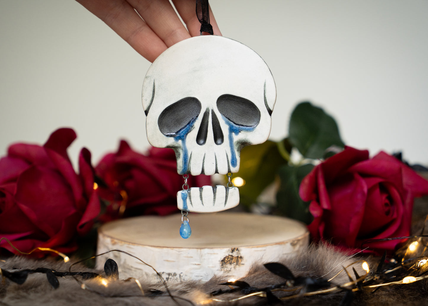 Crying Skull With Hanging Jaw Ornament