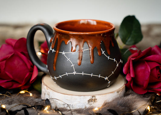 Pumpkin Orange Drip Stitched Shortie Mug