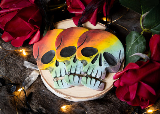 Rainbow Skull With Hanging Jaw Ornament