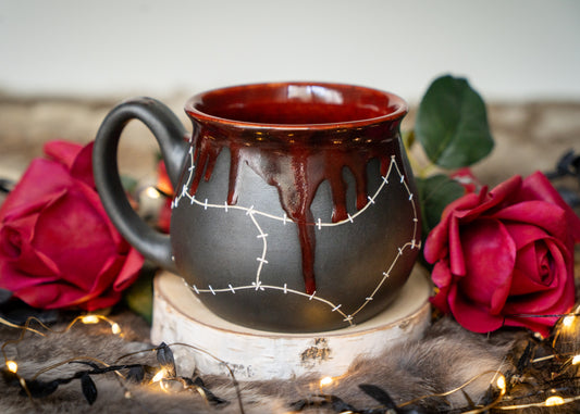 Red Drip Stitched Shortie Mug