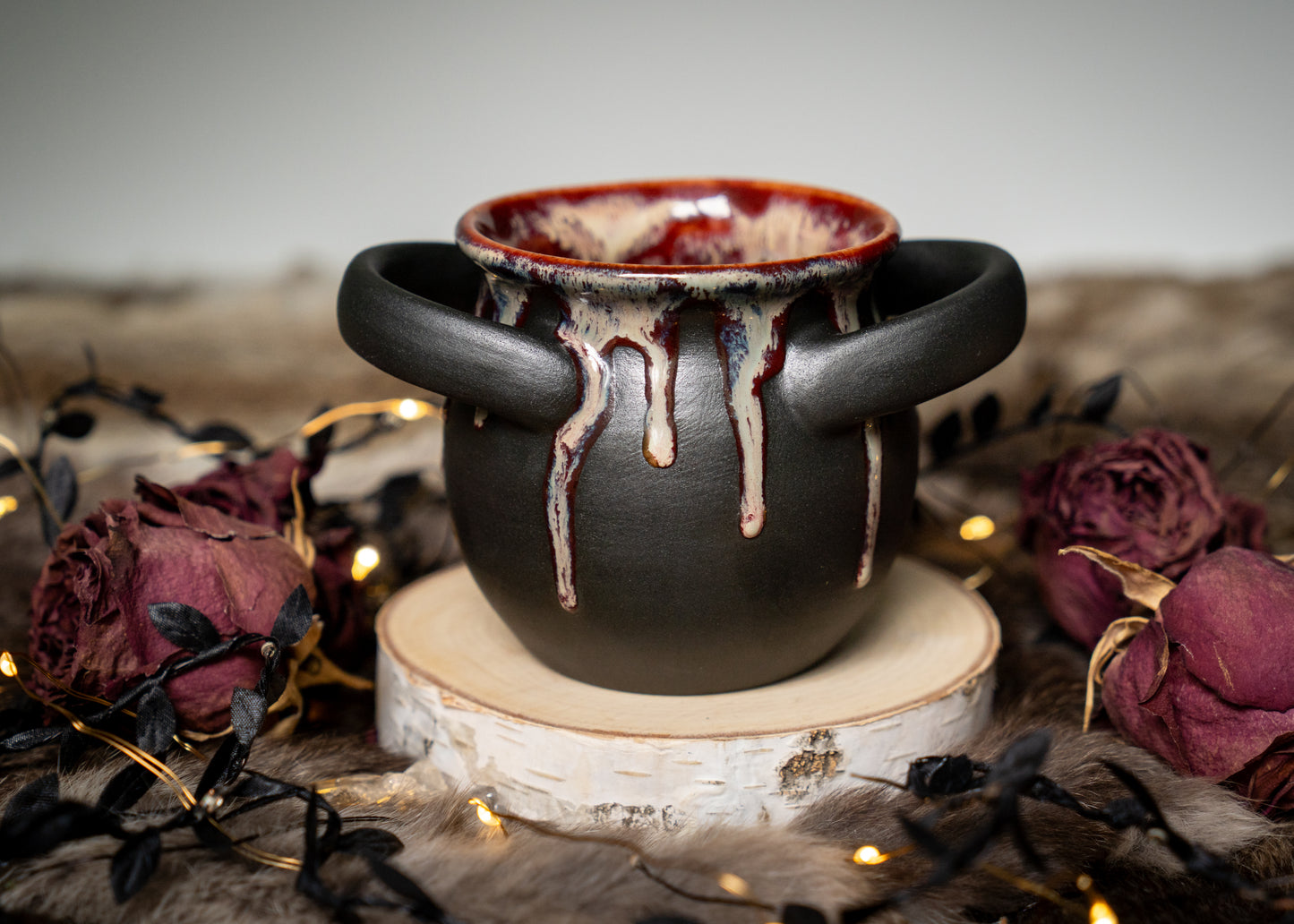 Drippy Red Small Handled Cauldron