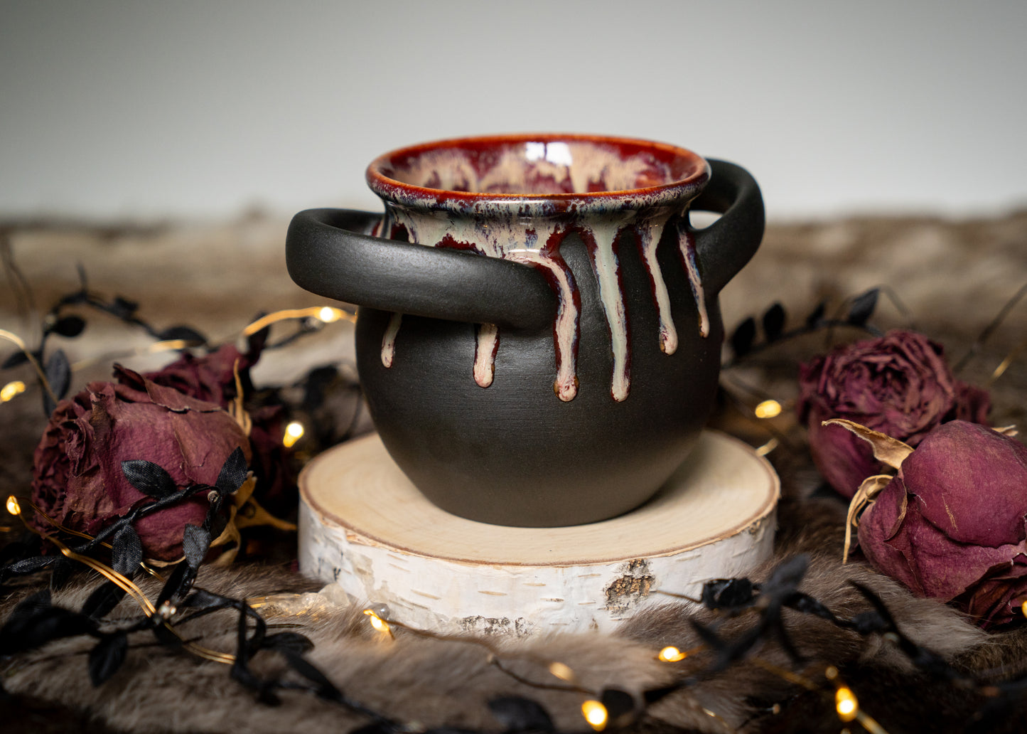 Drippy Red Small Handled Cauldron