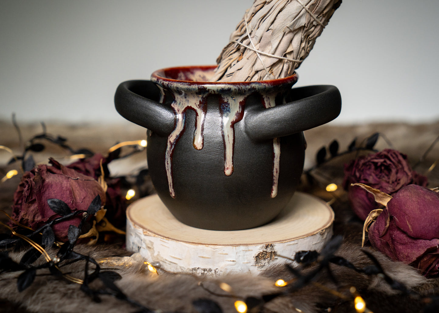 Drippy Red Small Handled Cauldron