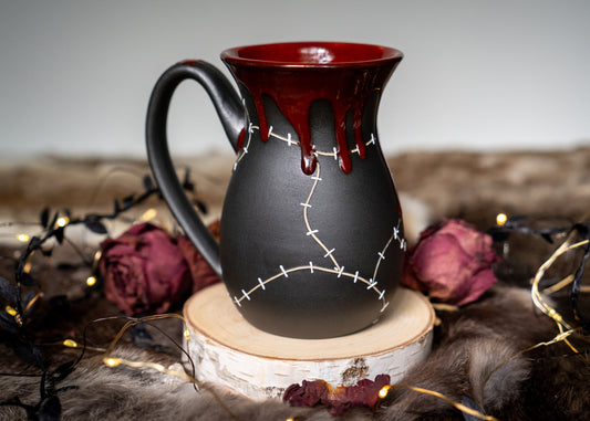 Drippy Red Stitched Mug