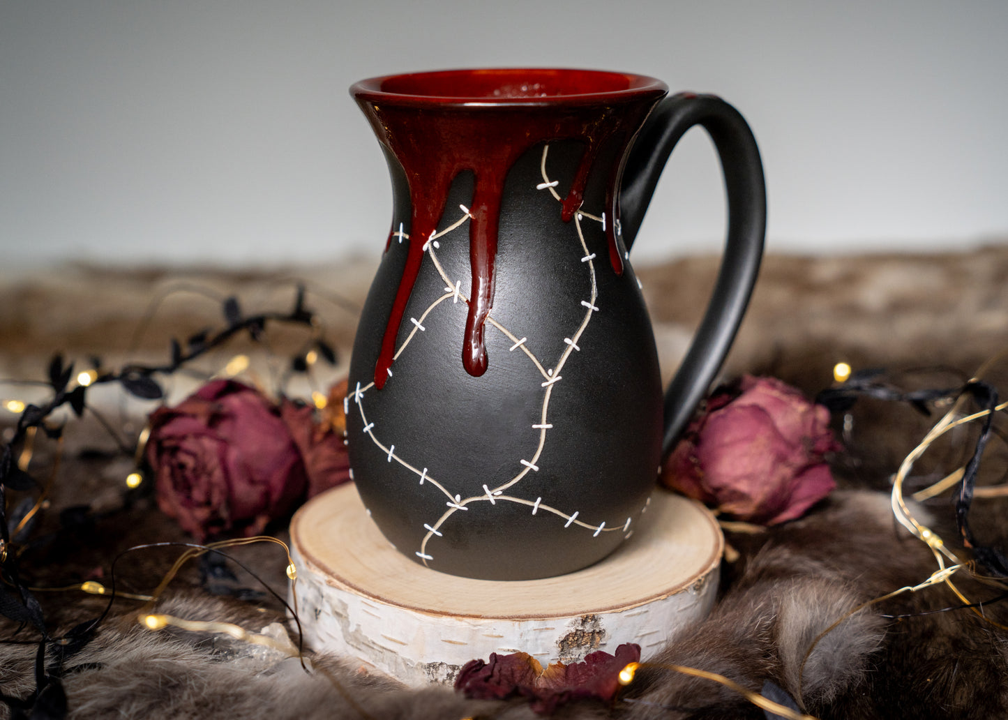 Drippy Red Stitched Mug