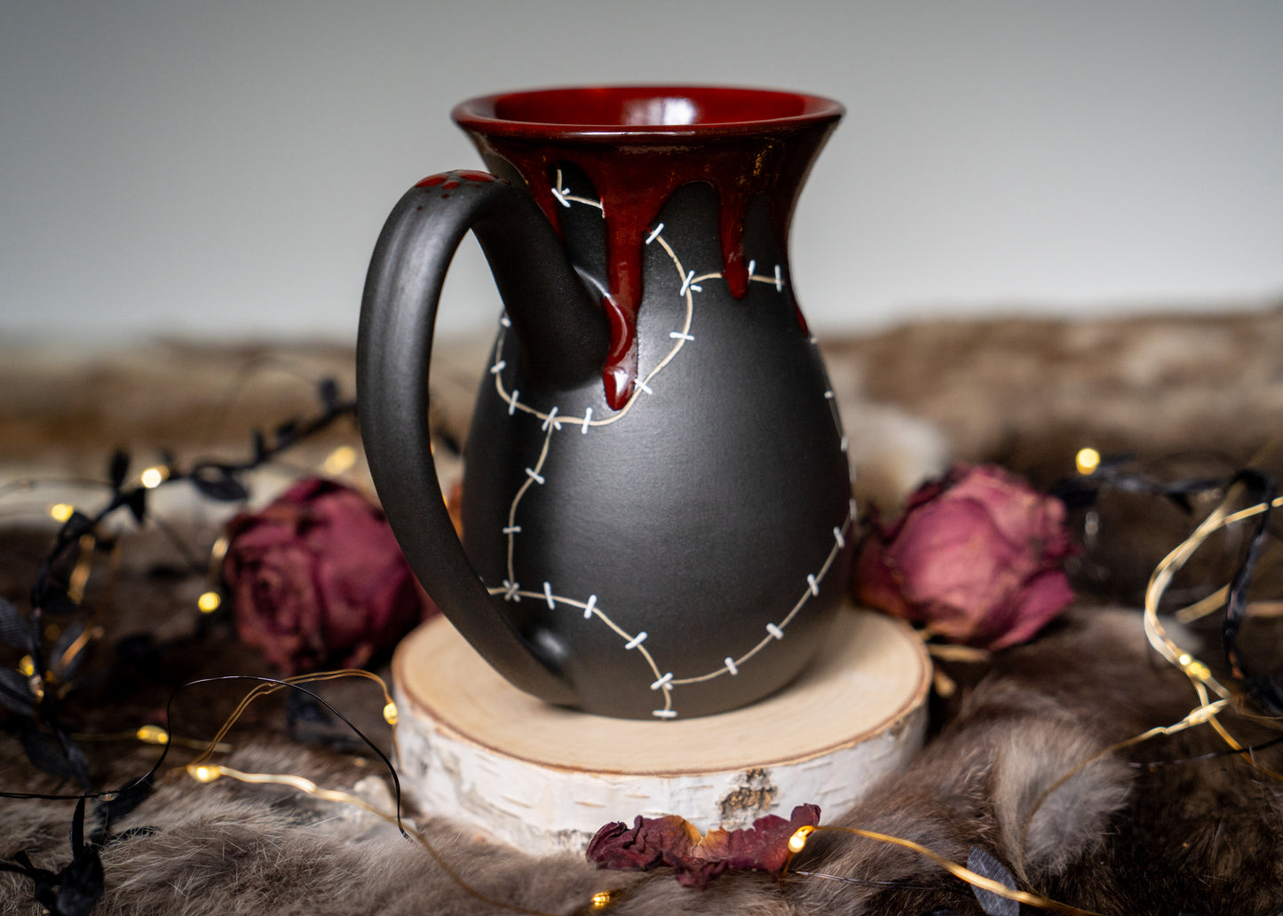 Drippy Red Stitched Mug