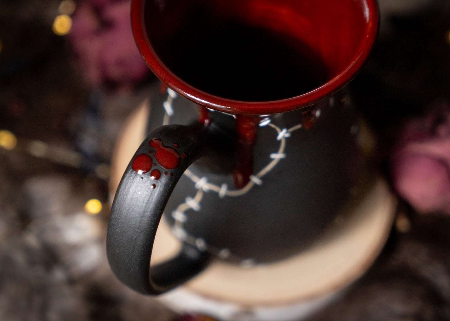 Drippy Red Stitched Mug