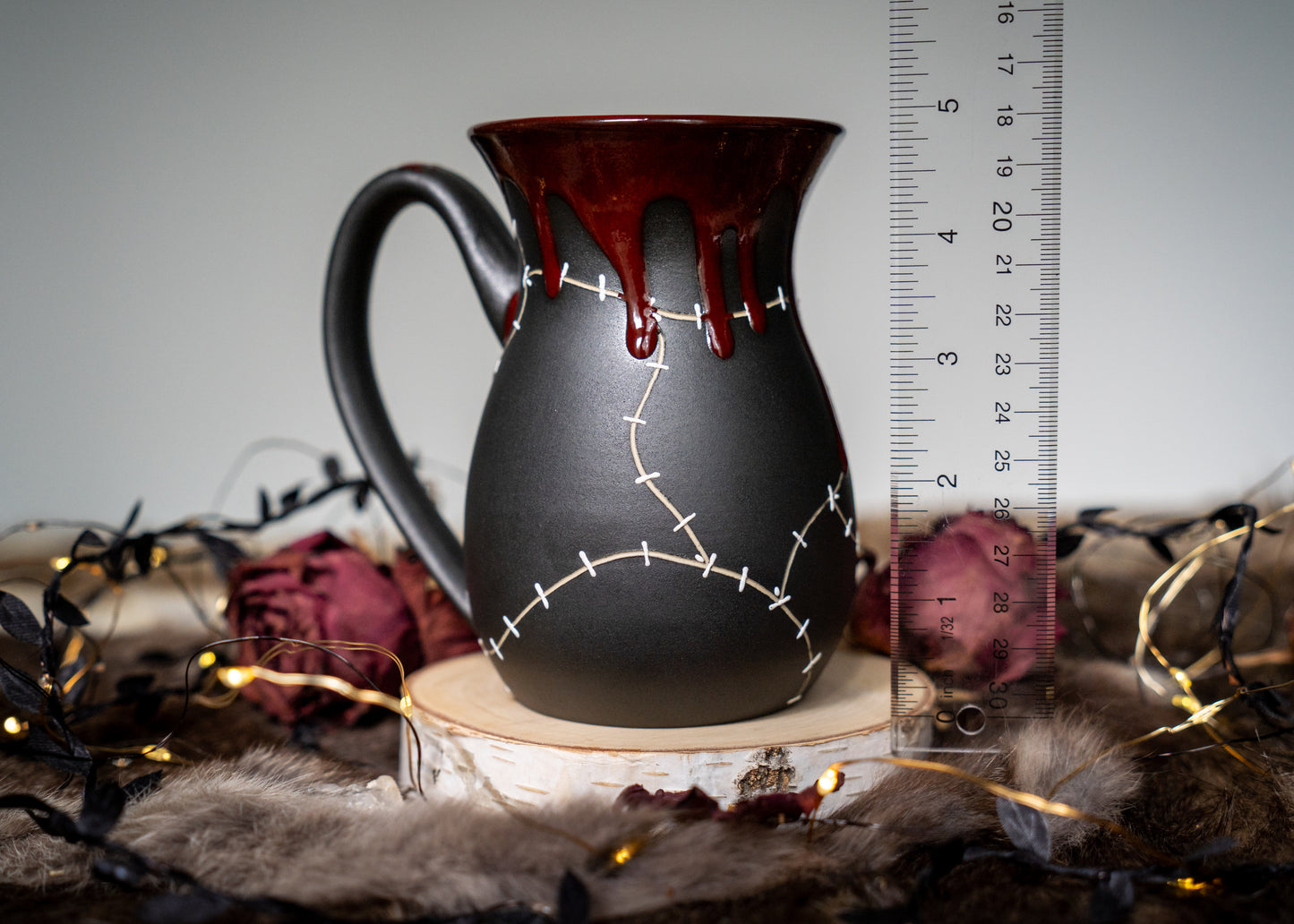 Drippy Red Stitched Mug