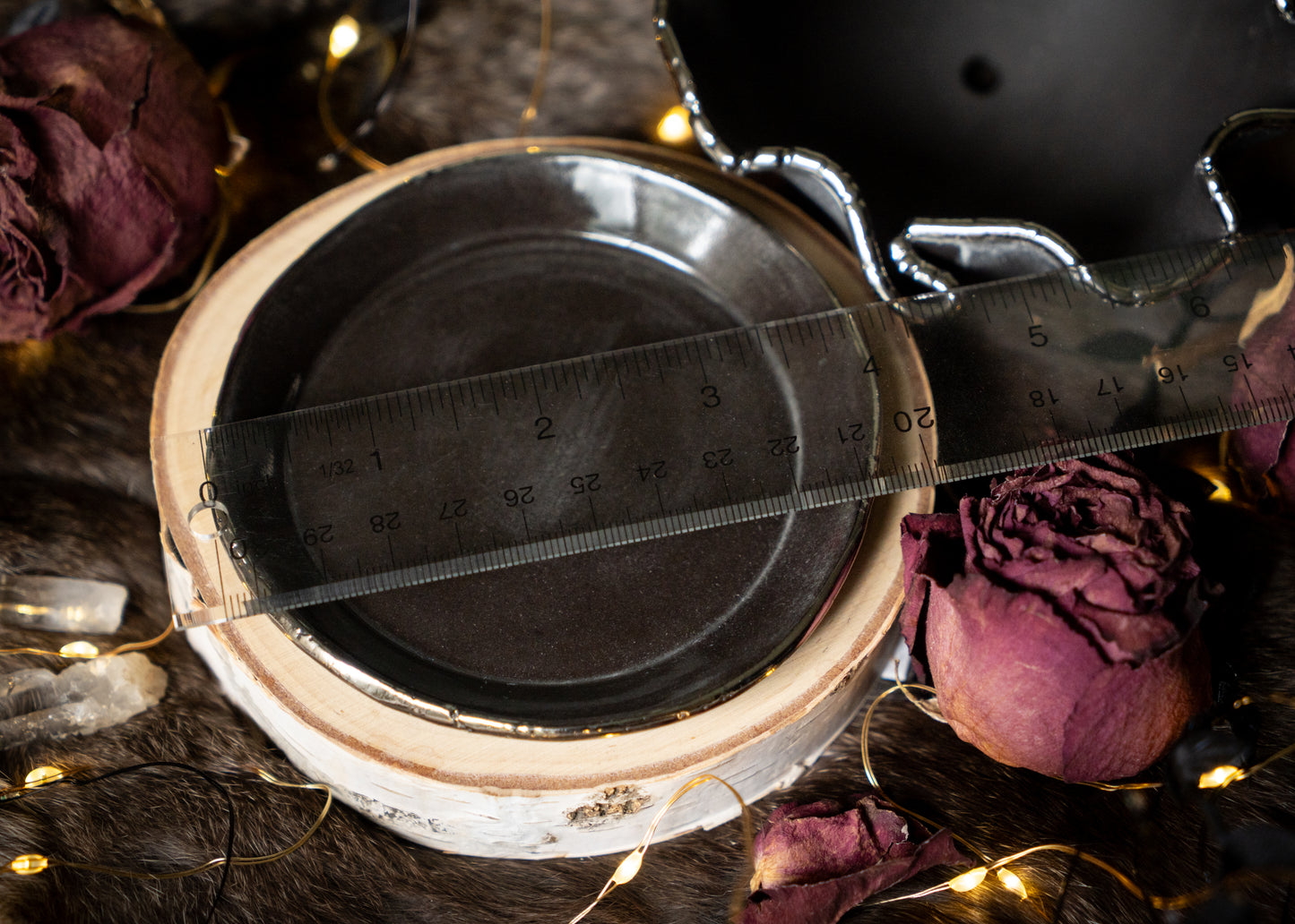 Black Crinkle Planter with Real White Gold Edges and Separate Drip Tray