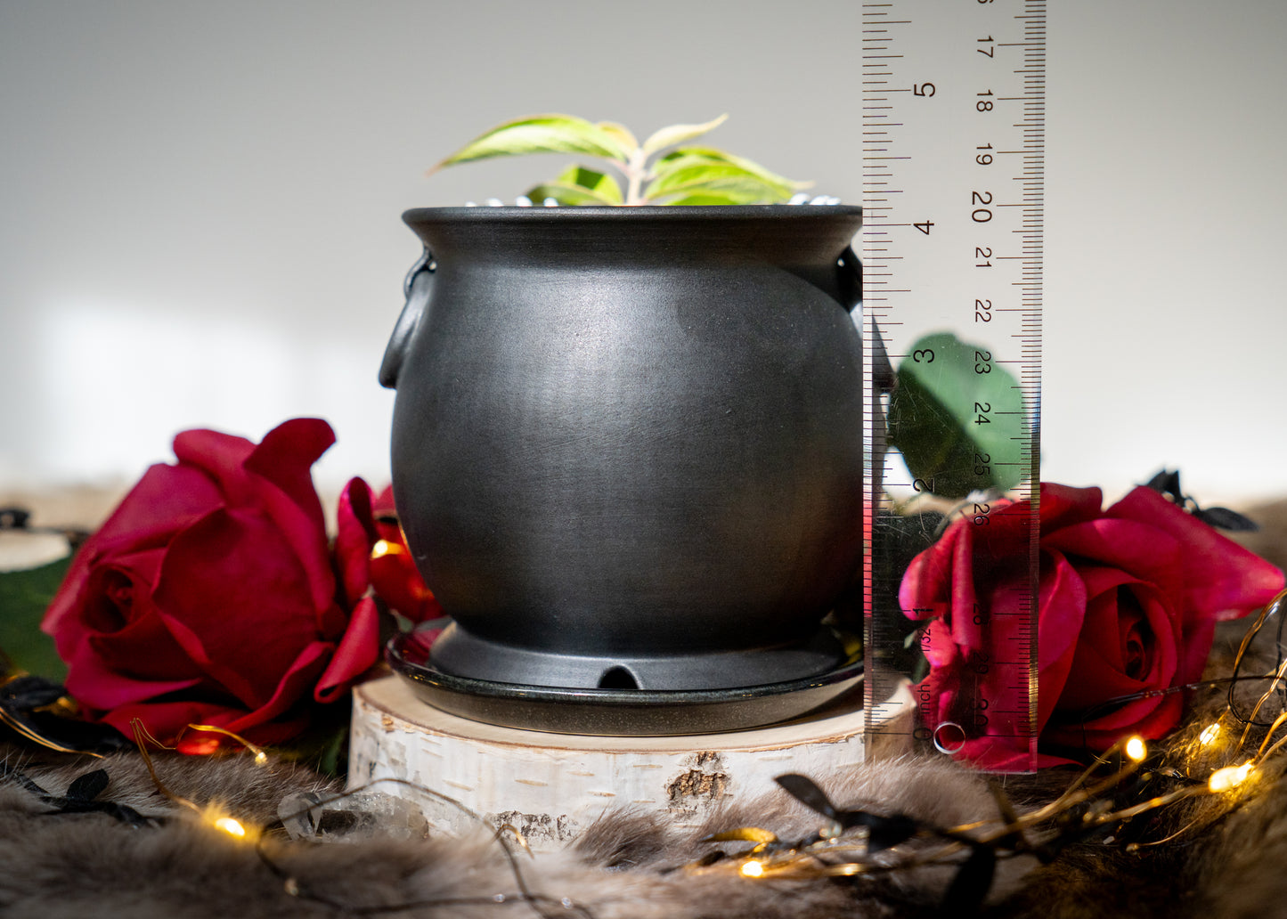 Double Skeleton Hand Cauldron Planter With Glittery Black Drip Dish