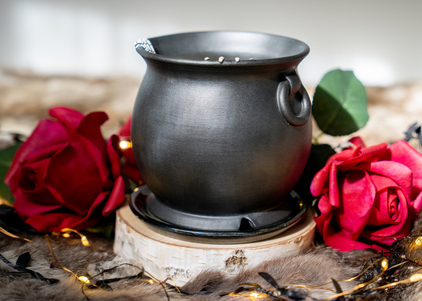 Double Skeleton Hand Cauldron Planter With Glittery Black Drip Dish