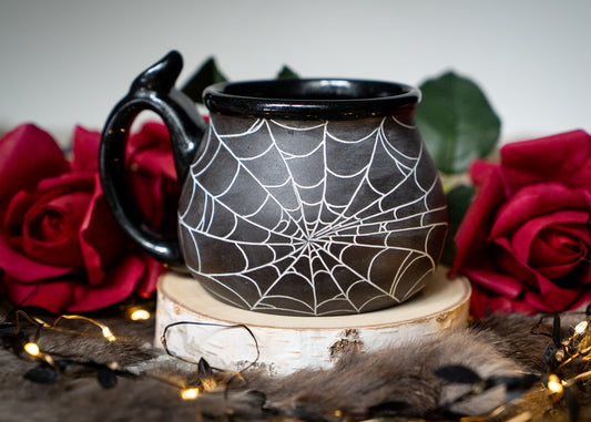 Curvy Dark Spiderweb Mug with Thumb Rest